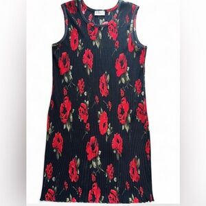 Vintage Ninety Black Dress with Red Roses Dress, Size Large
